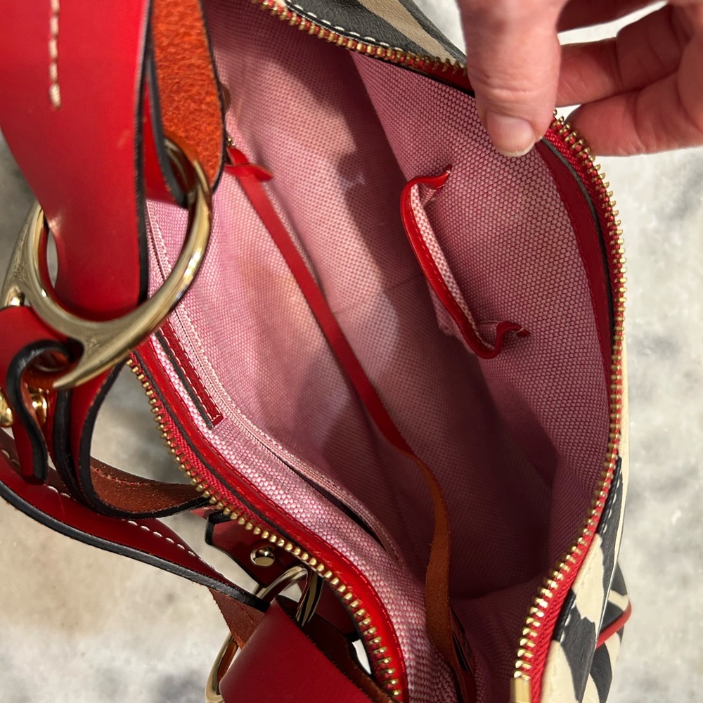 Dooney & Bourke Zebra Print Hobo Shoulder Bag - Black and Red Accents - Picture 5 of 7